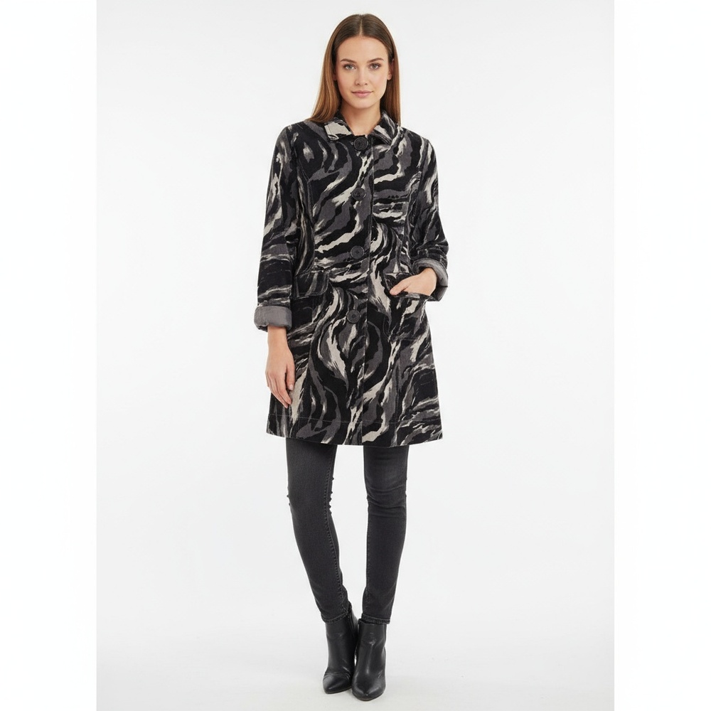 C‎ CONCEPT Black White Grey Abstract Button Front Lined Corduroy Jacket 8